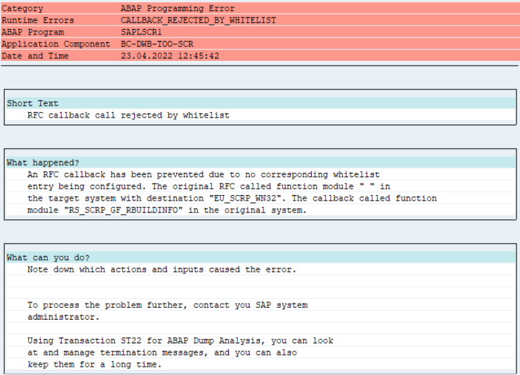 RFC callback call rejected by whitelist error